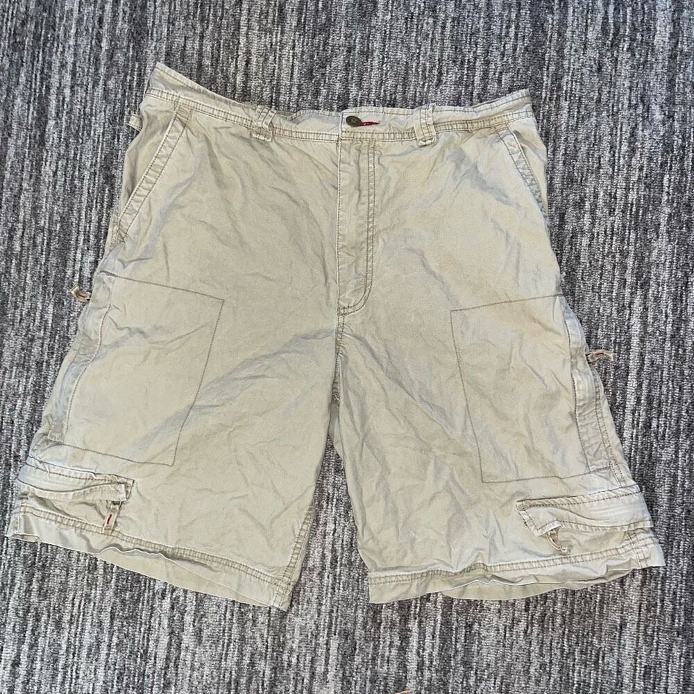 Old Navy Mens Size 36 Zip Front Chino Cargo Shorts Tan Khaki Pockets 100% Cotton